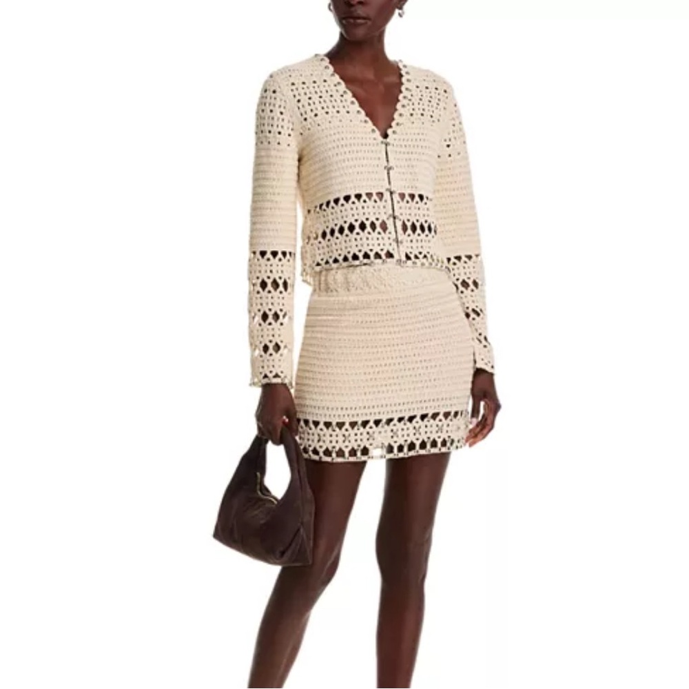 Aqua X Ava Phillippe Cream Crochet Mini Skirt